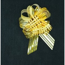 1.25" Wide Pull Bow Ribbon With 14 Loops - Gold Metallic Solid and Sheer Stripes (Lot of 1 Bow) SALE ITEM